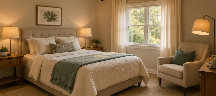 Simple, welcoming guest bedroom prepared for a long-term renter
